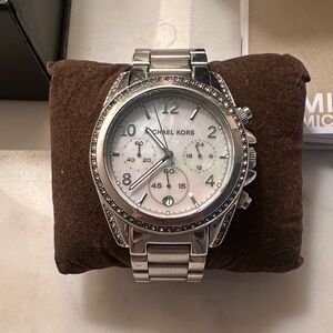 Michael Kors Silver Chronograph Watch with Crystal Details